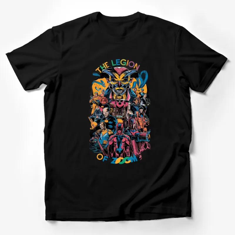 The Legion of Zoom Comic Style T-Shirt, Colorful Superhero and Villain Graphic Tee, Unisex Casual Wear Male T-Shirt