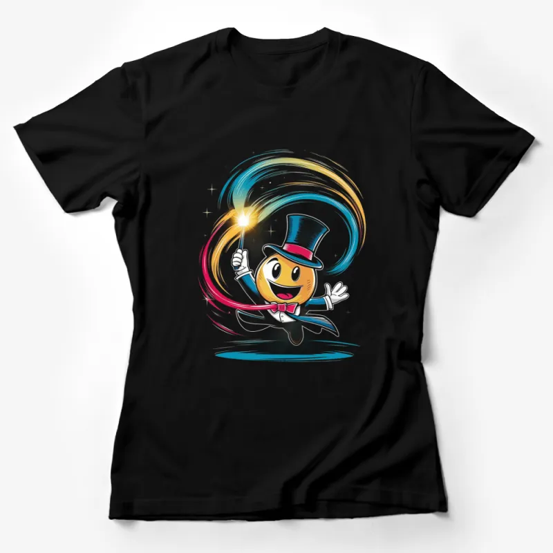 Colorful Magician Emoji T-Shirt, Kids Magic Show Party Tee, Fun Cartoon Character Top, Unisex Female T-Shirt