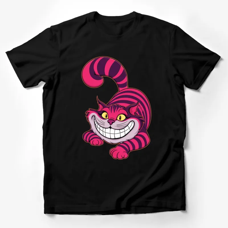 Cheshire Cat T-Shirt, Alice in Wonderland Inspired, Striped Smiling Cat Graphic Tee, Unique Fantasy Character Shirt, Gift for Book Lovers Male T-Shirt