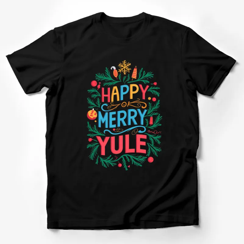 Happy Yule Merry Christmas Holiday Festive Graphic T-Shirt, Colorful Seasonal Tee, Unisex Winter Apparel Male T-Shirt