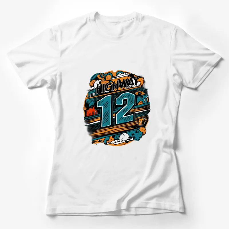 Vintage Highway 12 Road Sign Graphic T-shirt, Colorful Retro Styled Tee, Unisex Road Trip Shirt Female T-Shirt