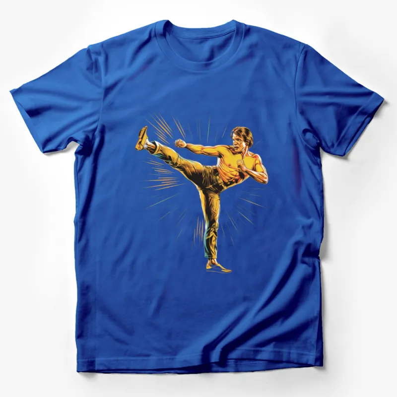 Vintage Martial Arts T-Shirt, Retro Karate Kick Tee, Yellow Fighter Graphic, Unisex Adult Clothing Male T-Shirt