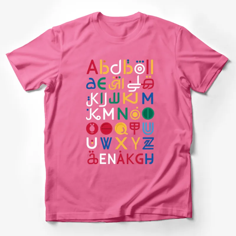 Colorful Alphabet T-Shirt, Fun Typography Tee for All Ages, Unique Design Graphic Shirt Male T-Shirt