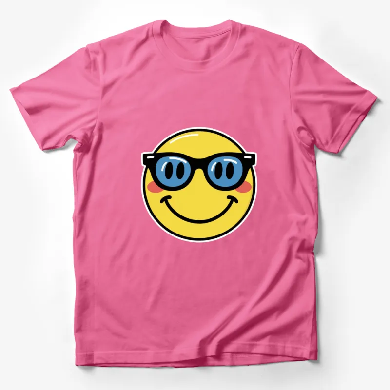 Trendy Smiley Face with Sunglasses T-Shirt, Cool Summer Hipster Top, Fun Graphic Tee for All Male T-Shirt