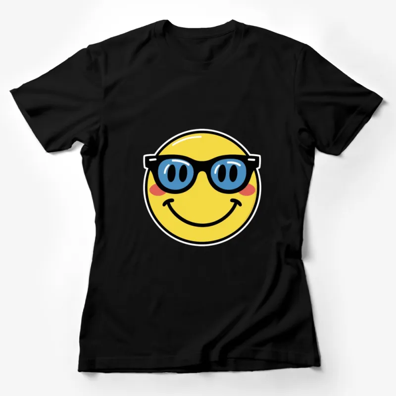 Trendy Smiley Face with Sunglasses T-Shirt, Cool Summer Hipster Top, Fun Graphic Tee for All Female T-Shirt