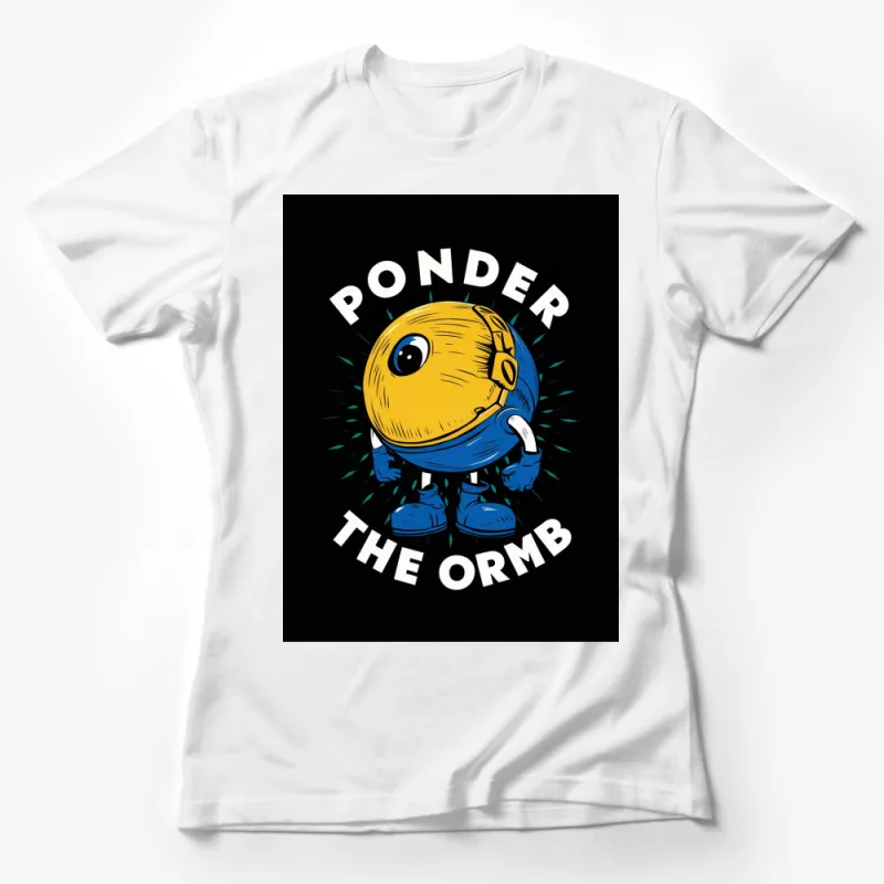 Ponder the ORMB Graphic T-Shirt, Vintage Comic Style Design, Unique Blue and Yellow Female T-Shirt