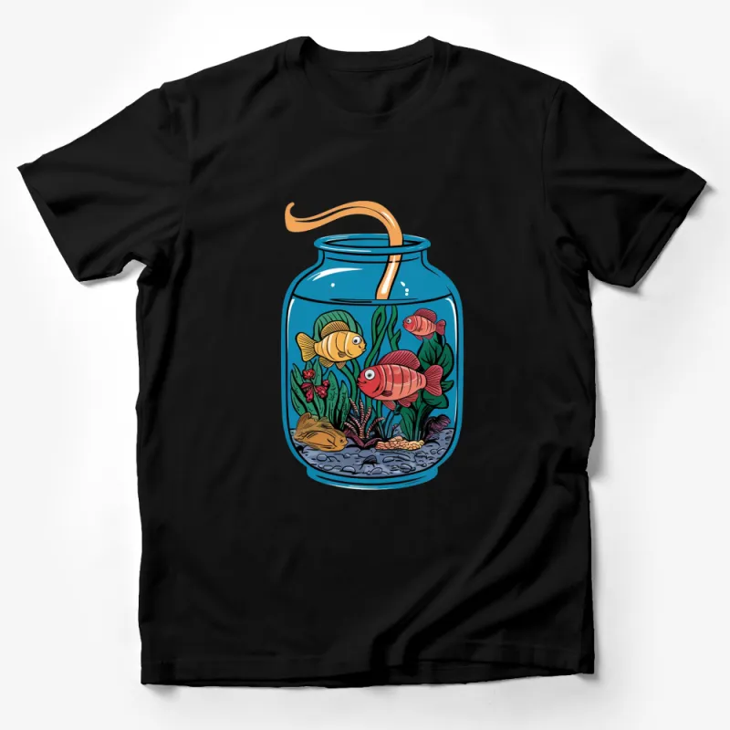 Colorful Fish Aquarium Graphic T-Shirt, Tropical Fish in Jar Design, Vibrant Ocean Life Tee, Gift for Aquarists Male T-Shirt