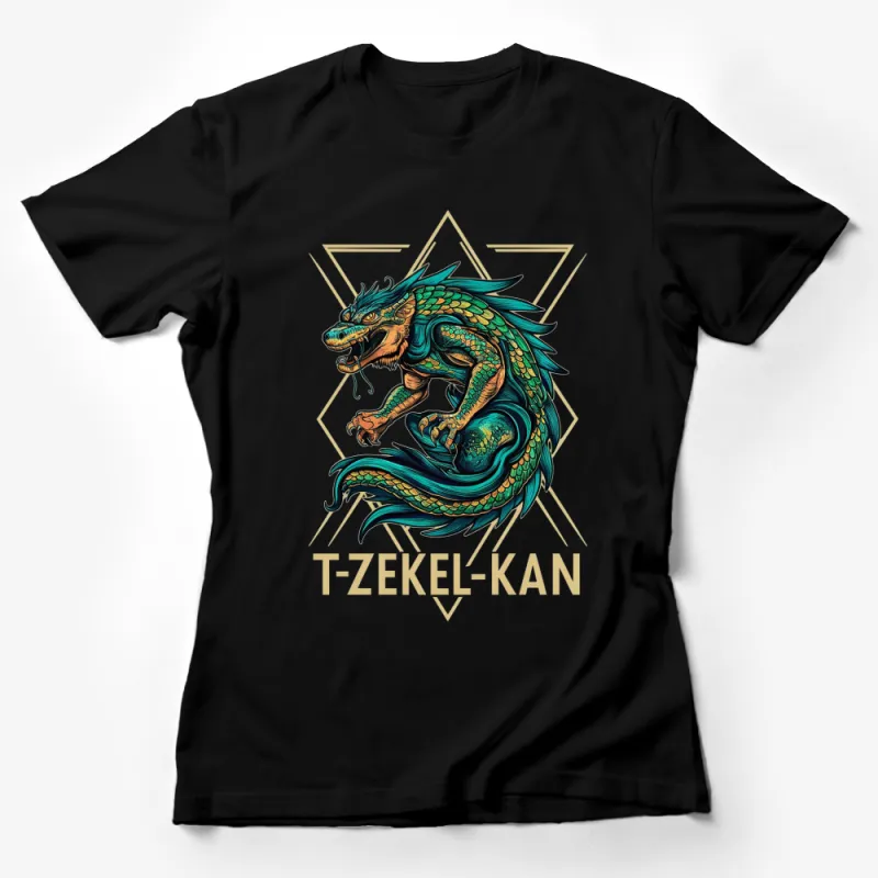 Dragon T-Shirt, Gold Dragon Graphic Tee, Tzekel-Kan Inspired Design, Vibrant Mythical Creature Shirt Female T-Shirt