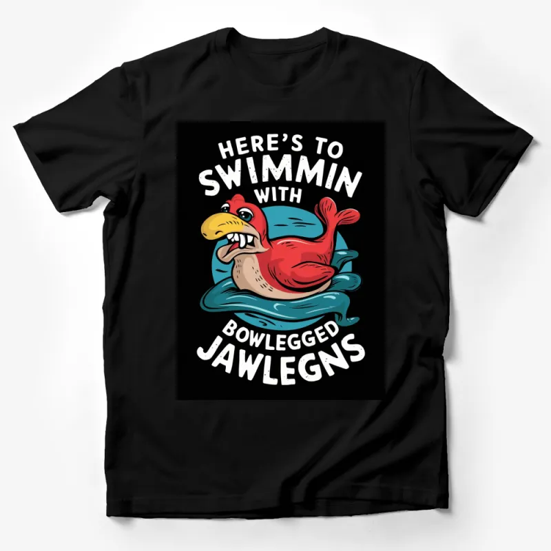 Funny Red Fish Cartoon T-Shirt, Swimmin' With Bowlegged Jawlegns Graphic Tee Male T-Shirt