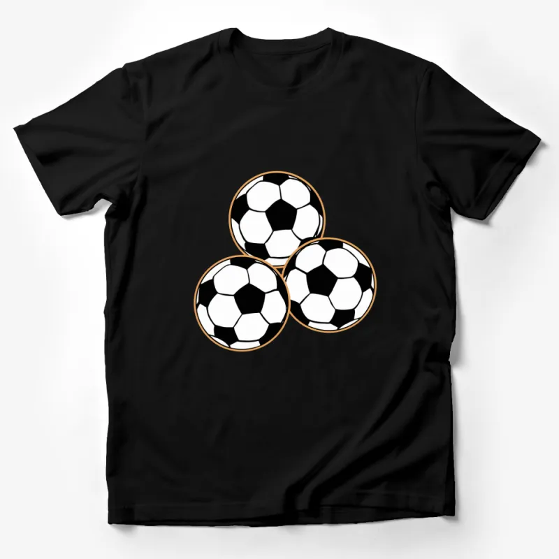 Black T-Shirt with White and Black Soccer Balls Graphic, Sports Fan Casual Wear Male T-Shirt