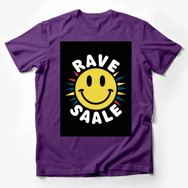 Rave Saale Smiley Face T-Shirt, Retro Happy Face Tee, Unisex Party Shirt, Vintage Graphic Tee, Gift for DJ Male T-Shirt