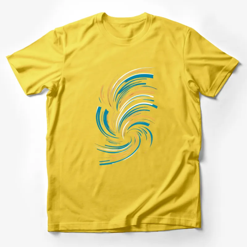 Abstract Swirl Design T-Shirt, Blue and Gold Whirlwind Graphic Tee, Unique Artistic Casual Wear, Unisex Male T-Shirt