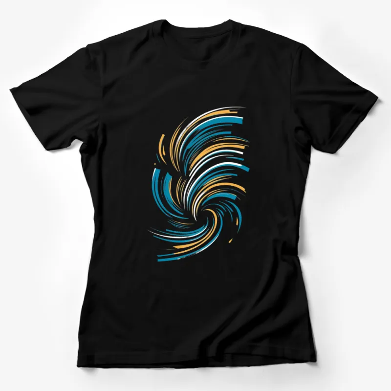 Abstract Swirl Design T-Shirt, Blue and Gold Whirlwind Graphic Tee, Unique Artistic Casual Wear, Unisex Female T-Shirt