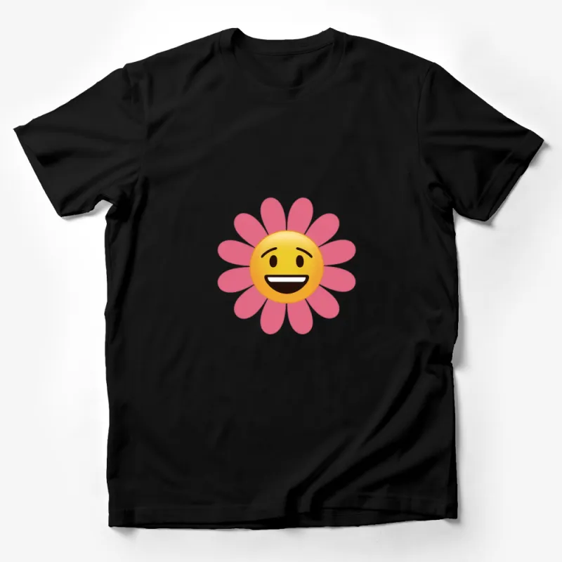 Happy Flower Emoji T-Shirt, Pink Petals Smiling Face, Unisex Graphic Tee for All Ages Male T-Shirt