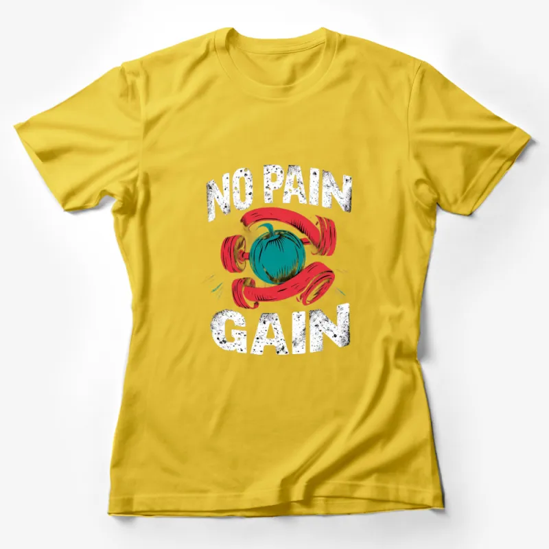 No Pain No Gain Workout T-Shirt, Motivational Fitness Quote, Gym Tee, Red and Blue Design Female T-Shirt