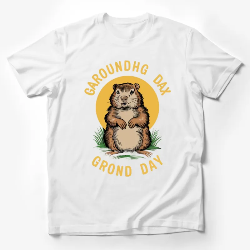 Groundhog Day T-Shirt, Cute Groundhog Graphic Tee, Holiday Celebration Yellow Shirt Male T-Shirt