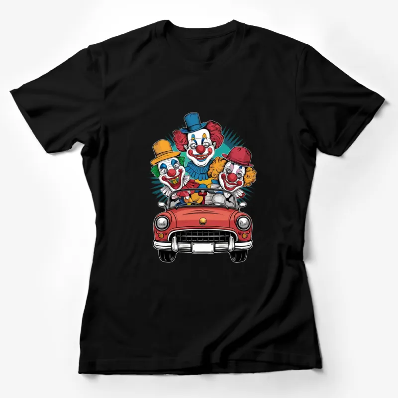 Retro Clown Car T-Shirt, Vintage Circus Theme, Funny Clowns Driving, Unique Graphic Tee, Unisex Shirt Female T-Shirt