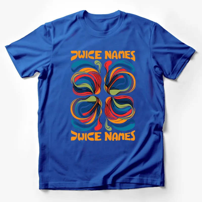 Colorful Abstract Art T-Shirt, Juice Names Graphic Tee, Unique Vibrant Design Top Male T-Shirt