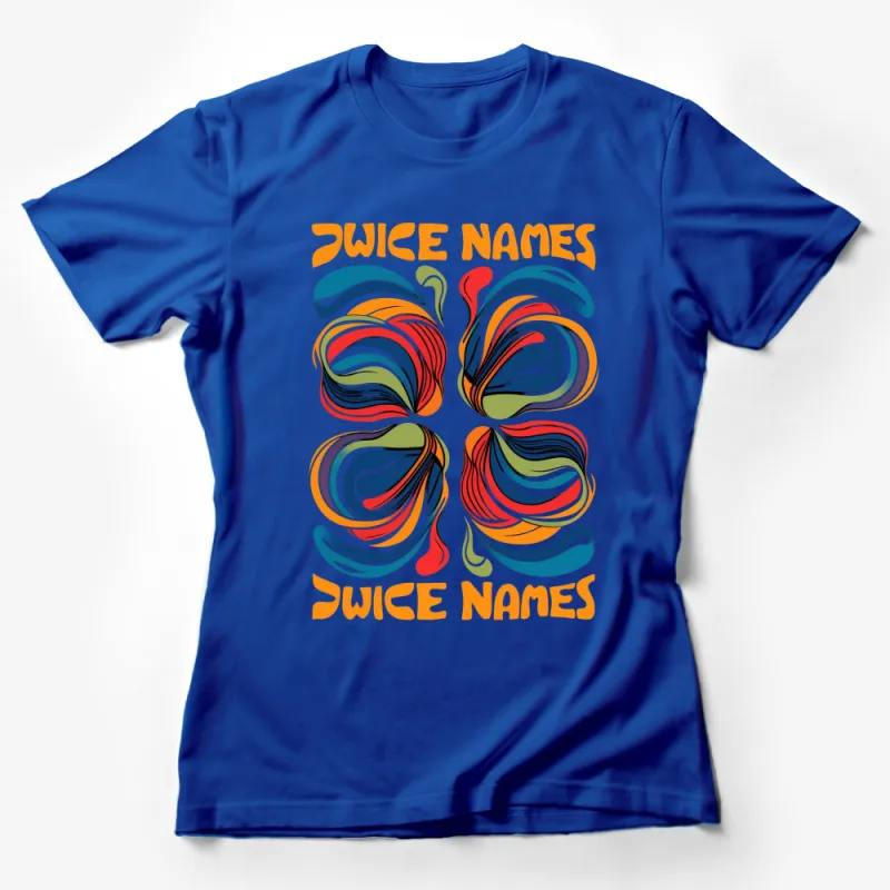 Colorful Abstract Art T-Shirt, Juice Names Graphic Tee, Unique Vibrant Design Top Female T-Shirt