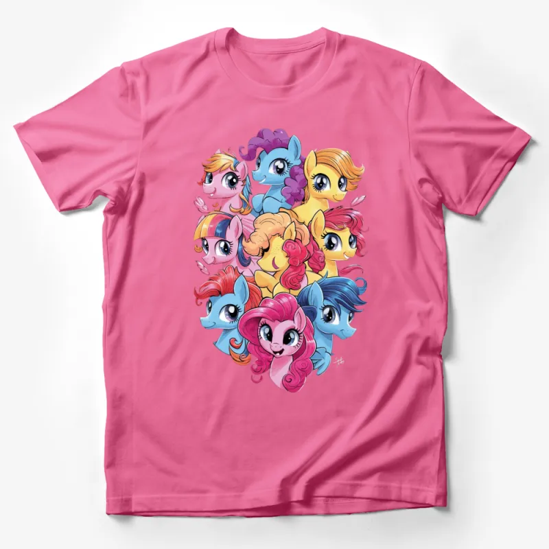 Colorful Cartoon Pony T-Shirt, Cute Pony Crew, Magical Friendship Graphic Tee for All Ages Male T-Shirt