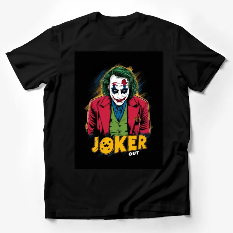 Joker Out Graphic Tee, Dark Gotham Villain Comic Style T-Shirt, Unique Superhero Fan Apparel Male T-Shirt