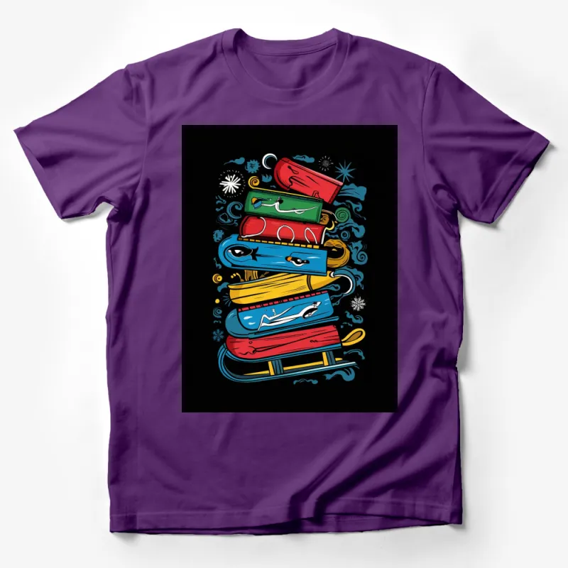 Colorful Stack of Books T-Shirt, Artistic Library Tee, Reading Lover Fashion Male T-Shirt