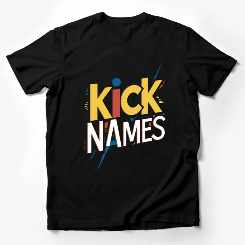 Kick Names Graphic T-Shirt, Bold Typography Design, Yellow and Blue Menswear Tee Male T-Shirt