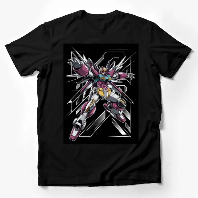 Futuristic Robot Mech Warrior Graphic T-Shirt, Geeky Anime Robot Design, Unique Sci-Fi Apparel Male T-Shirt