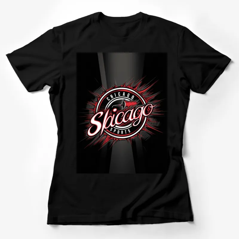 Chicago Sports Graphic T-Shirt, Bold Red and Black Design, Stylish Casual Wear Female T-Shirt