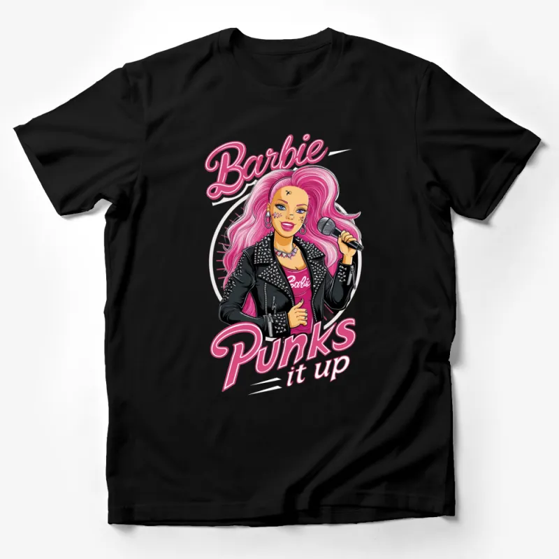 Punk Barbie Graphic Tee, Pink Hair Punk Rock Barbie T-Shirt, Women's Fashion Top, Unique Gift Idea Male T-Shirt