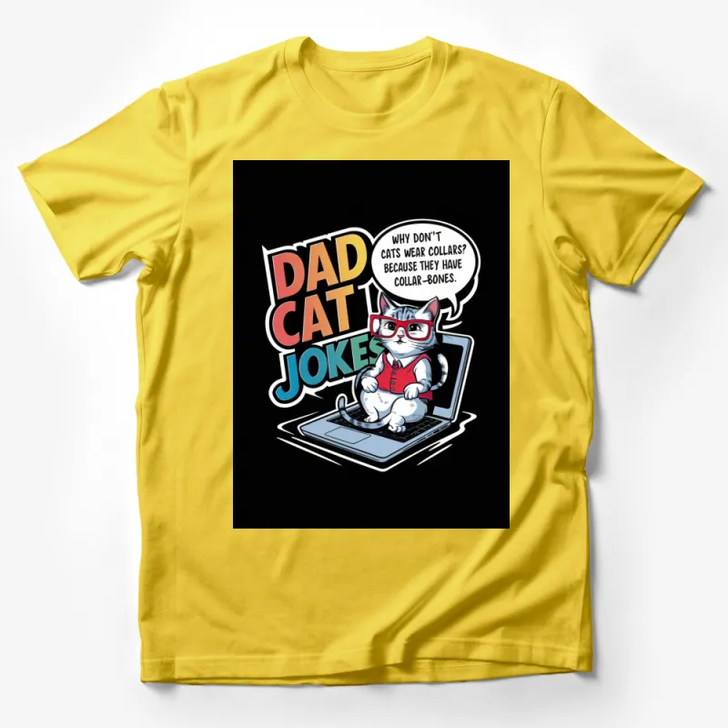 Funny Dad Cat Jokes T-Shirt, Cat Wearing Glasses on Laptop, Humorous Graphic Tee for Cat Lovers Male T-Shirt