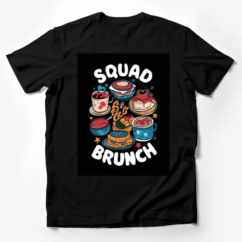 Squad Brunch Illustrated T-Shirt, Fun Breakfast Design Tee, Food Lover Graphic Shirt, Colorful Apparel Male T-Shirt