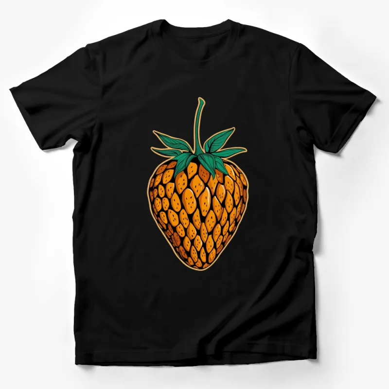 Unique Pineapple Strawberry Hybrid Fruit Design T-Shirt, Colorful Artistic Graphic Tee, Summer Casual Wear Male T-Shirt