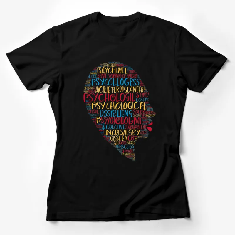 Colorful Psychology Words Brain Silhouette T-Shirt, Educational Graphic Tee, Gift for Psychologists Female T-Shirt