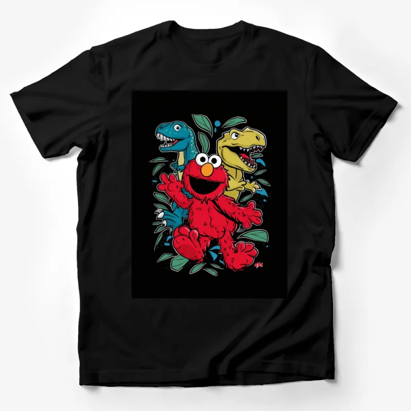 Kids Dinosaur and Elmo T-Shirt, Fun Cartoon Character, Graphic Tee, Colorful Children's Clothing, Unique Gift for Boys and Girls Male T-Shirt