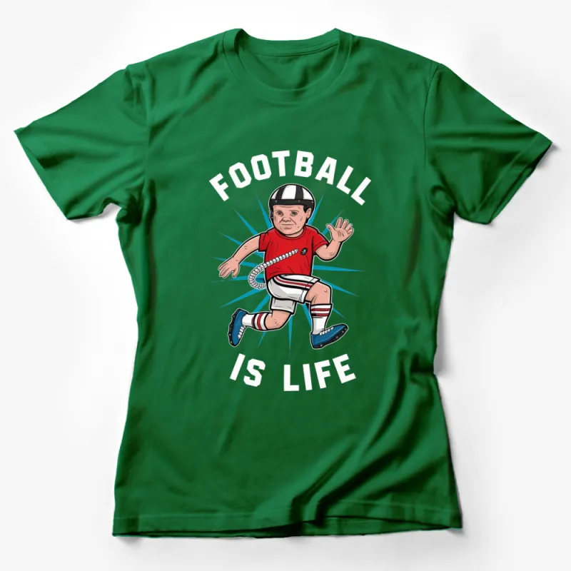 Football Is Life Cartoon Character T-Shirt, Funny Sports Fan Gift, Cute Football Player Graphic Tee Female T-Shirt