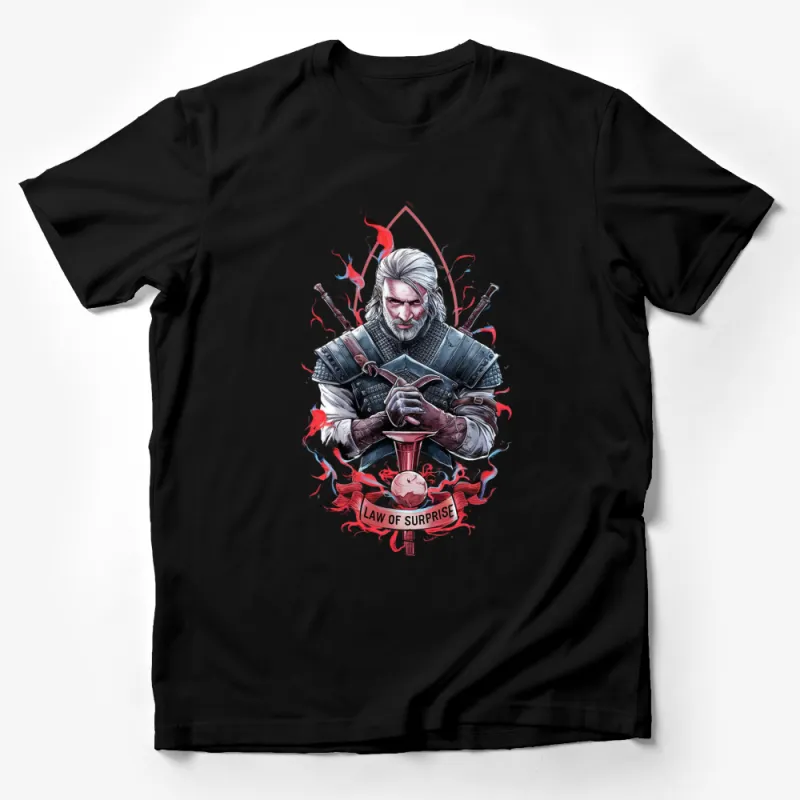 Witcher-Inspired T-Shirt, Law of Surprise Fantasy Artwork, Geralt Graphic Tee, Unisex Male T-Shirt