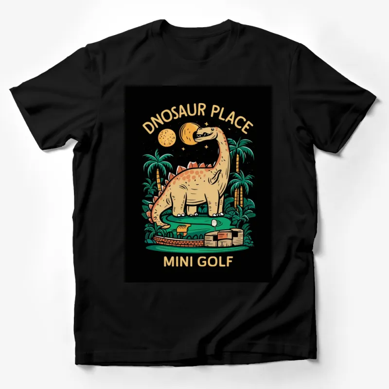 Dinosaur Mini Golf T-Shirt, Unique Graphic Tee, Jurassic Park Inspired, Family Fun Sportswear Male T-Shirt