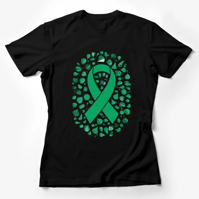 Green Ribbon Mental Health Awareness T-Shirt, Leaf Pattern, Support Tee Female T-Shirt