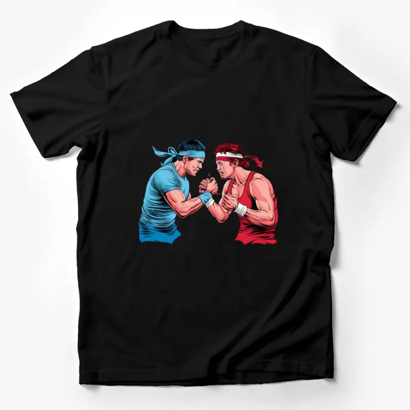 Vintage Arm Wrestling Match T-Shirt, Classic Comic Art Style, Men's Retro Graphic Tee, Unique Athletic Design Male T-Shirt