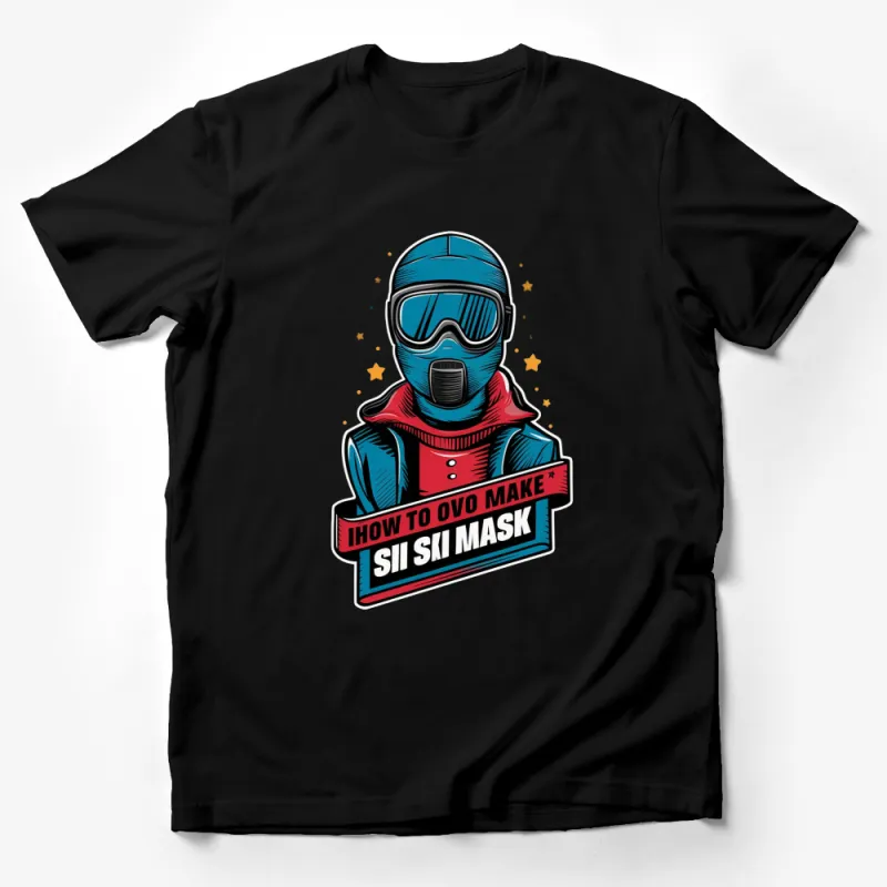 Cool Ski Mask Print T-Shirt, Vibrant Retro Comic Style Graphic Tee, Unisex Casual Wear Male T-Shirt