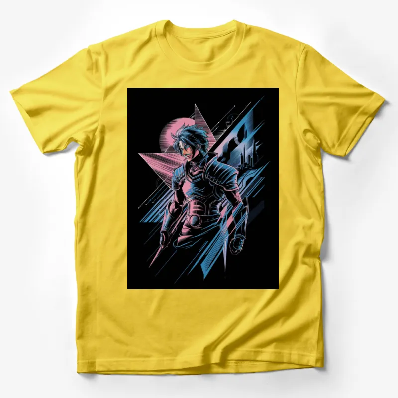 Anime Style Warrior T-Shirt, Futuristic Knight Design, Bold Graphic Tee, Unisex Fashion Male T-Shirt