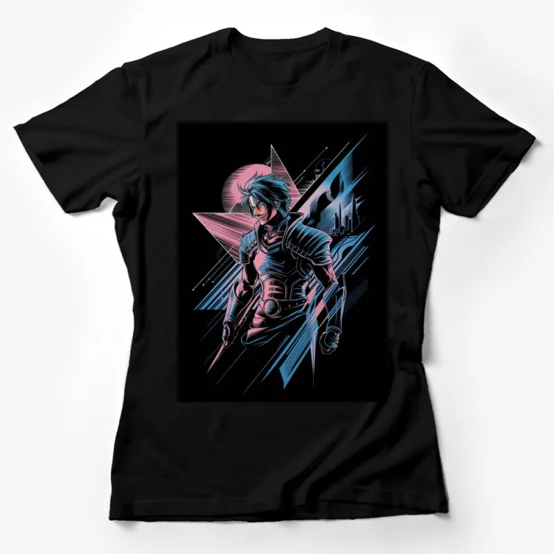 Anime Style Warrior T-Shirt, Futuristic Knight Design, Bold Graphic Tee, Unisex Fashion Female T-Shirt