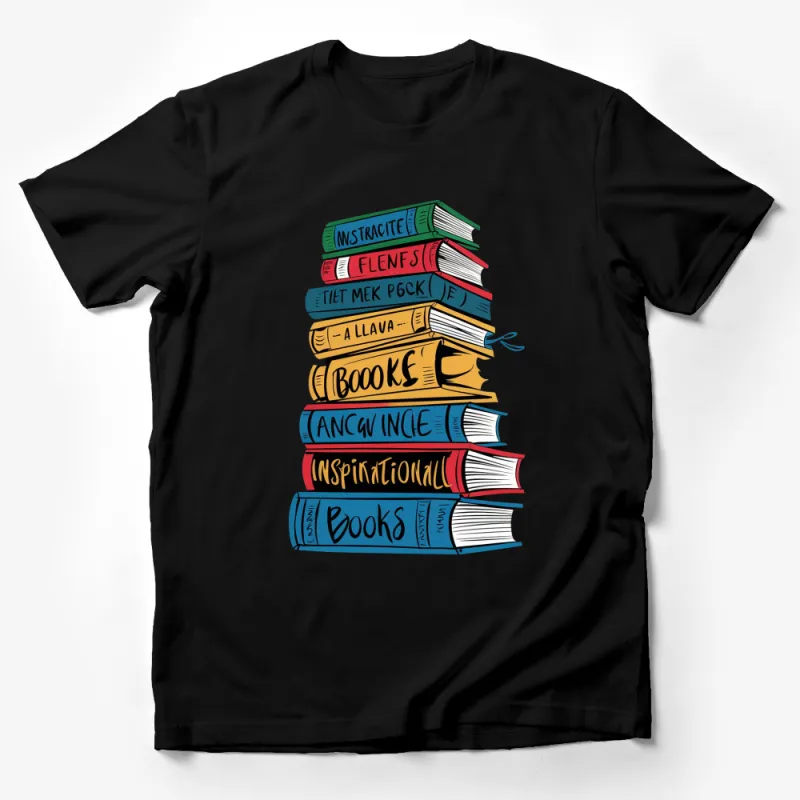 Colorful Book Stack Graphic T-Shirt, Cute Reading Tee, Bibliophile Gift, Book Lover Shirt Male T-Shirt