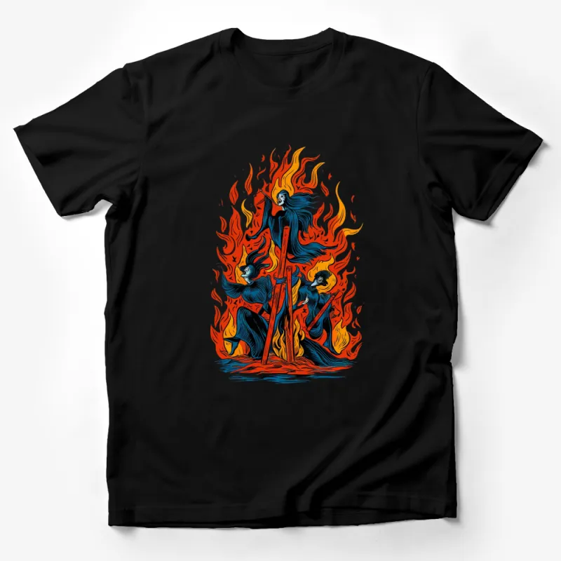 Fire Angel T-Shirt, Blue and Orange Graphic Tee, Stylish Unisex Flame Shirt, Unique Art Print Casual Wear Male T-Shirt