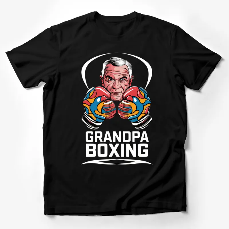 Colorful Grandpa Boxing Graphic T-Shirt, Fun Elderly Boxer Cartoon, Gift for Grandfathers, Unique Sports Tee Male T-Shirt