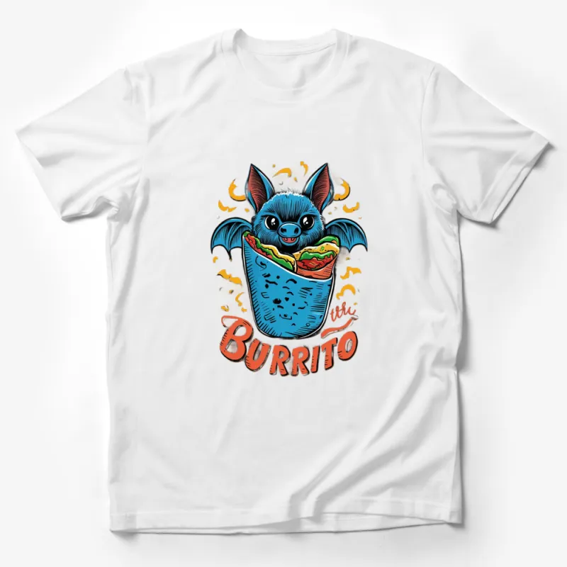 Funny Blue Bat Burrito Graphic T-Shirt, Unisex Cartoon Animal Taco Tee, Quirky Food Lover Gift Idea Male T-Shirt