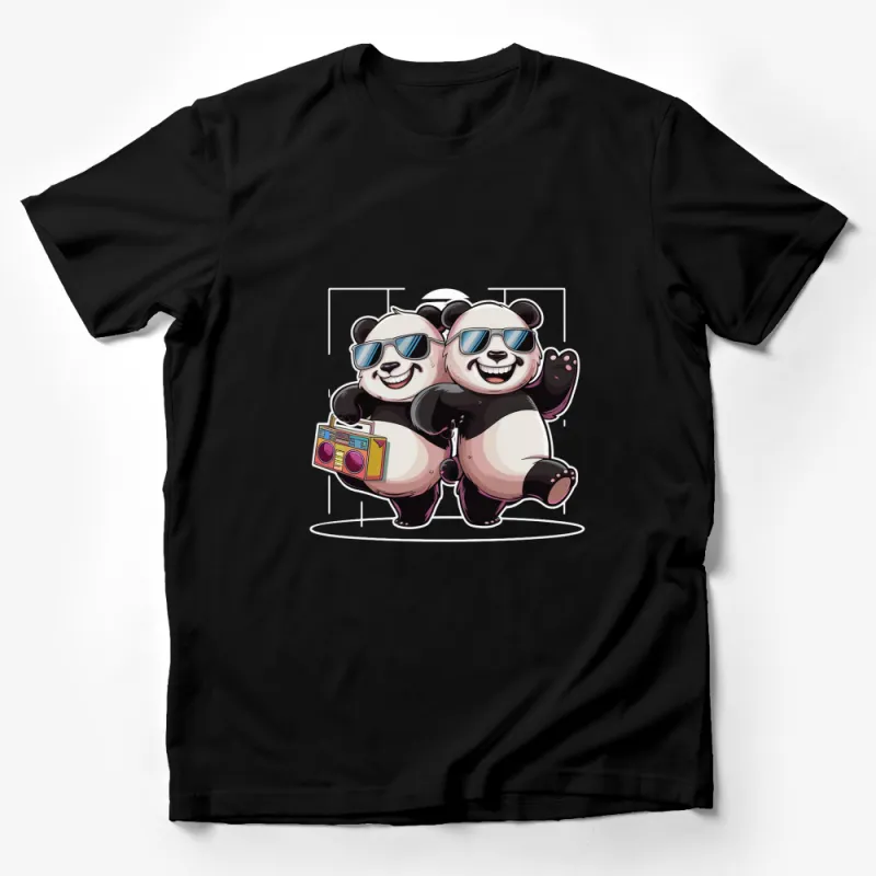 Cool Panda T-Shirt, Twin Pandas with Sunglasses and Boombox, Unisex Fashion Tee, Casual Streetwear Male T-Shirt