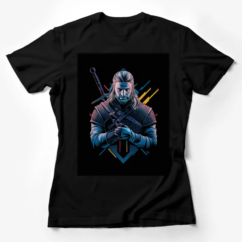 Medieval Warrior Graphic T-Shirt, Fantasy Knight Illustration, Vibrant Colorful Men's Tee Female T-Shirt