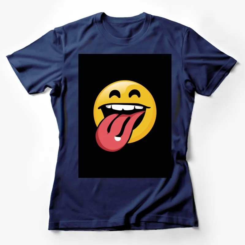 Funky Smiley Face Tongue Out Graphic T-Shirt, Unisex Black Tee, Casual Streetwear, Fun Emoji Apparel, Gift Ideas Female T-Shirt